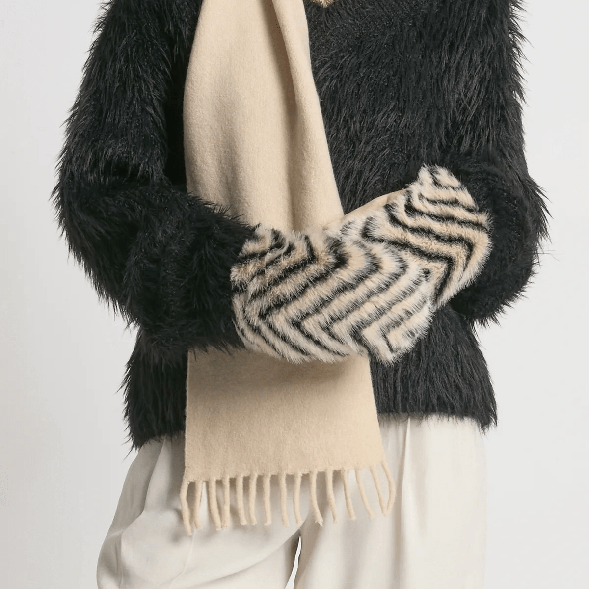 Haystacks Beige Chevron Zebra Mittens