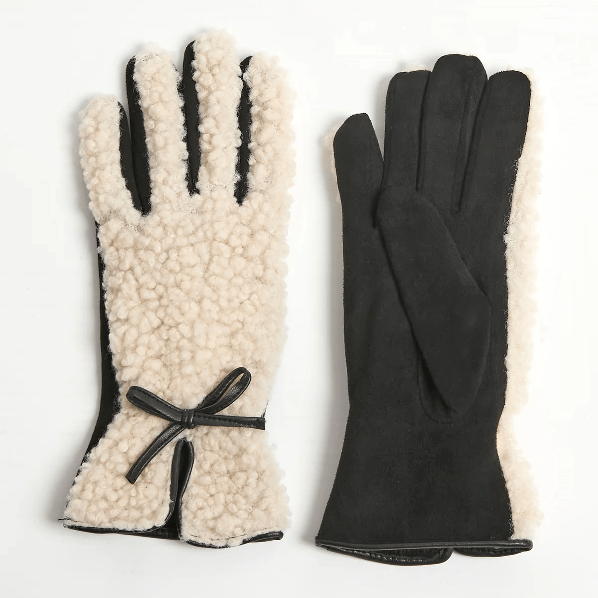 Haystacks Ivory/Black Sherpa Bow Trim Gloves