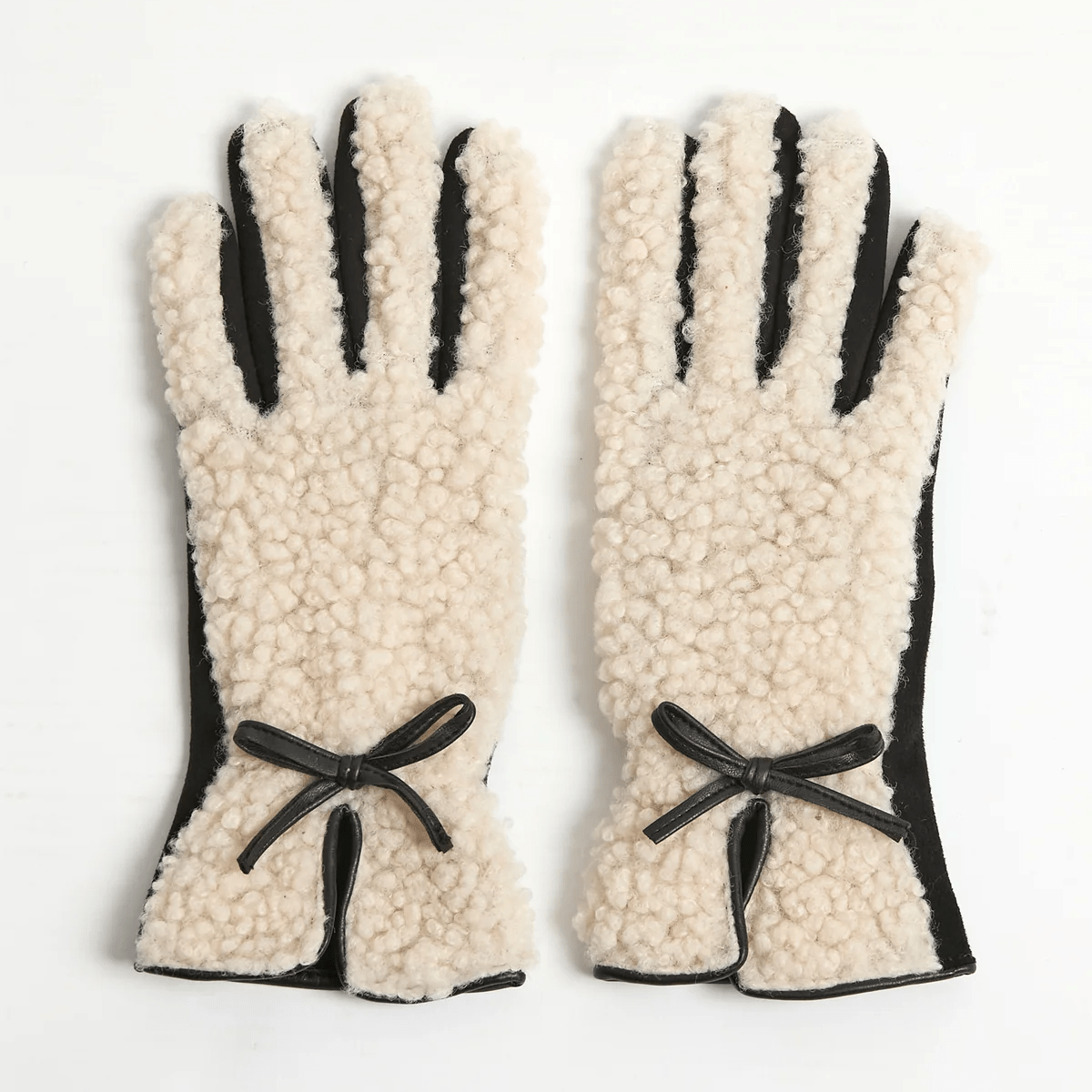 Haystacks Ivory/Black Sherpa Bow Trim Gloves