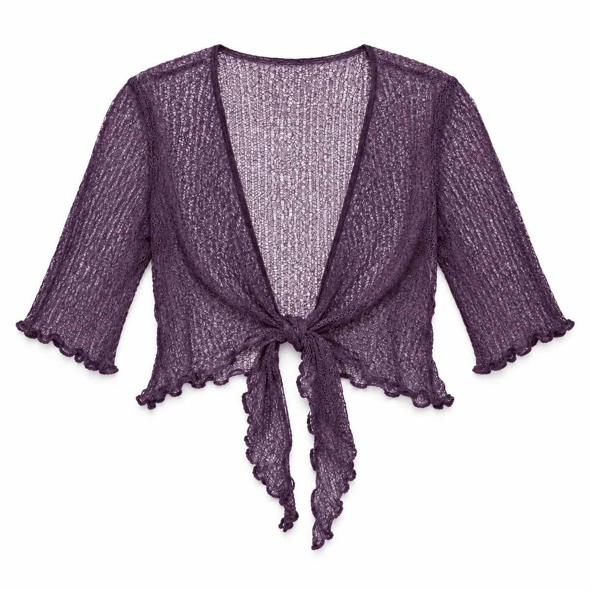 Haystacks shawl Lightweight Knit Cross Front Shrug - Eggplant