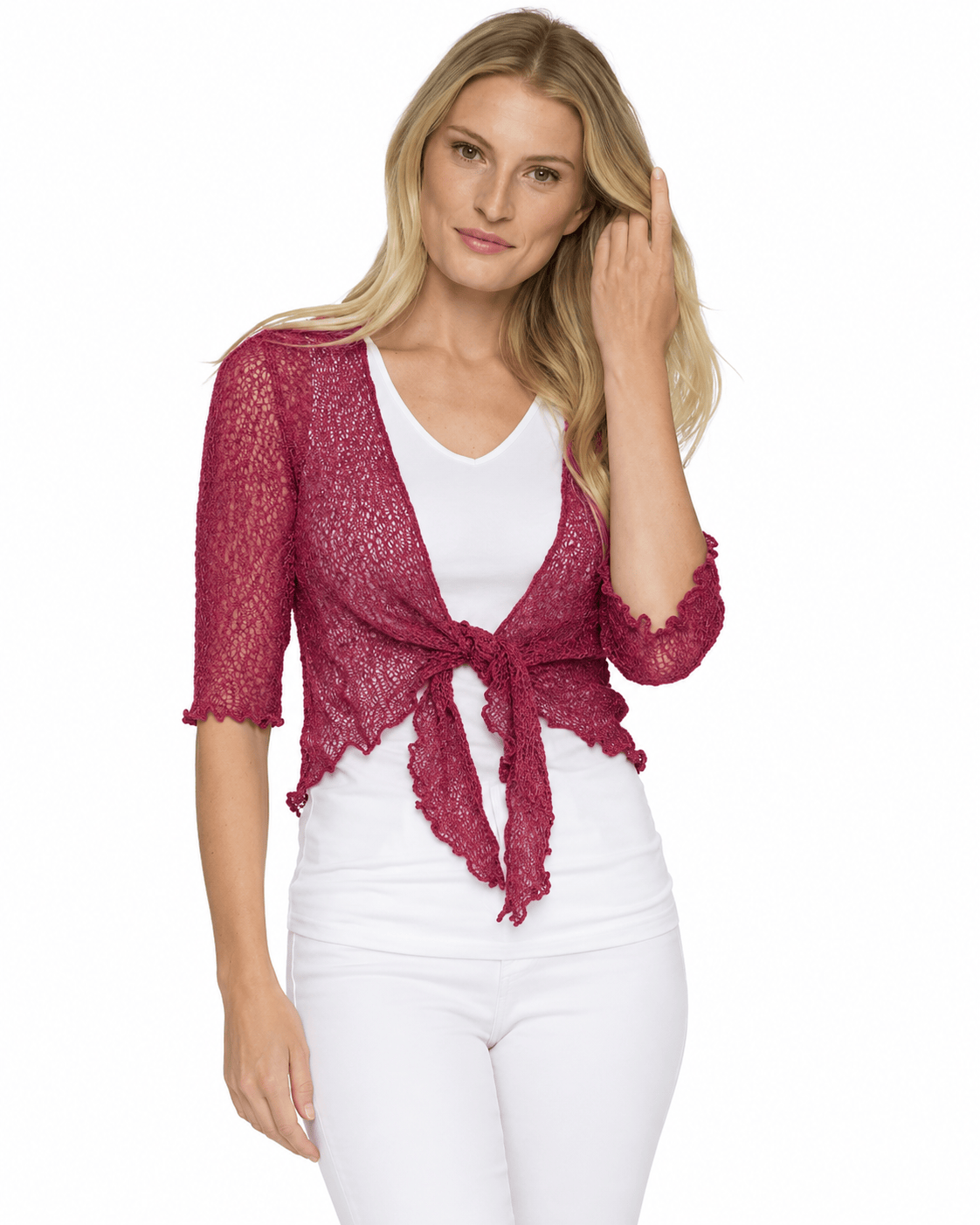 Haystacks shawl Lightweight Knit Cross Front Shrug - Paprika