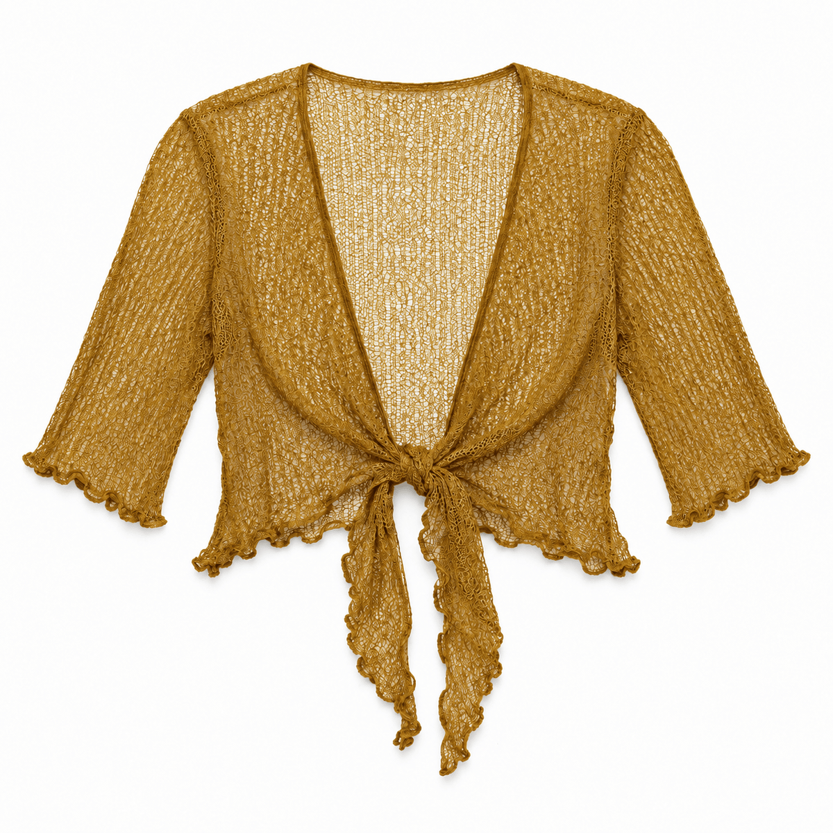 Haystacks shawl Lightweight Knit Cross Front Shrug - Saffron