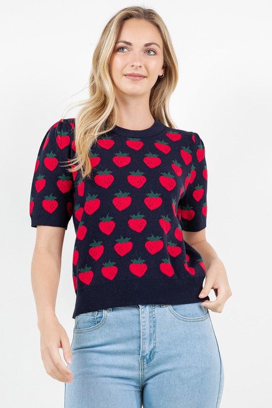 Haystacks Sweater Navy / Small/Medium Short Sleeve Strawberry Sweater