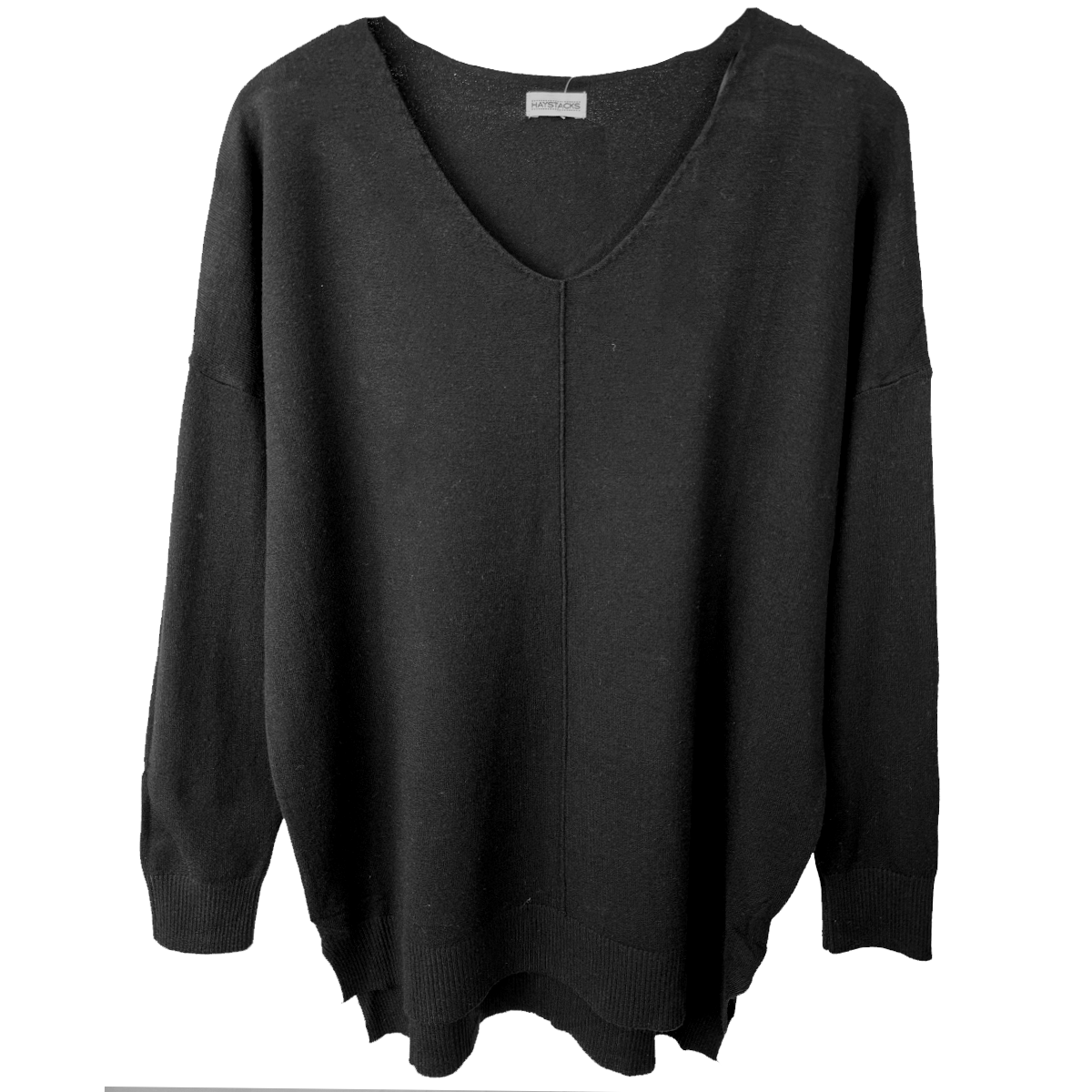 Haystacks Sweater One size Center Seam V-Neck Basic Sweater - Black