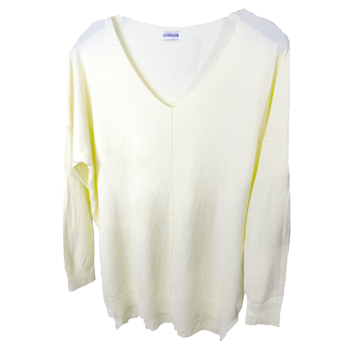 Haystacks Sweater One size Center Seam V-Neck Basic Sweater - Heather Butter