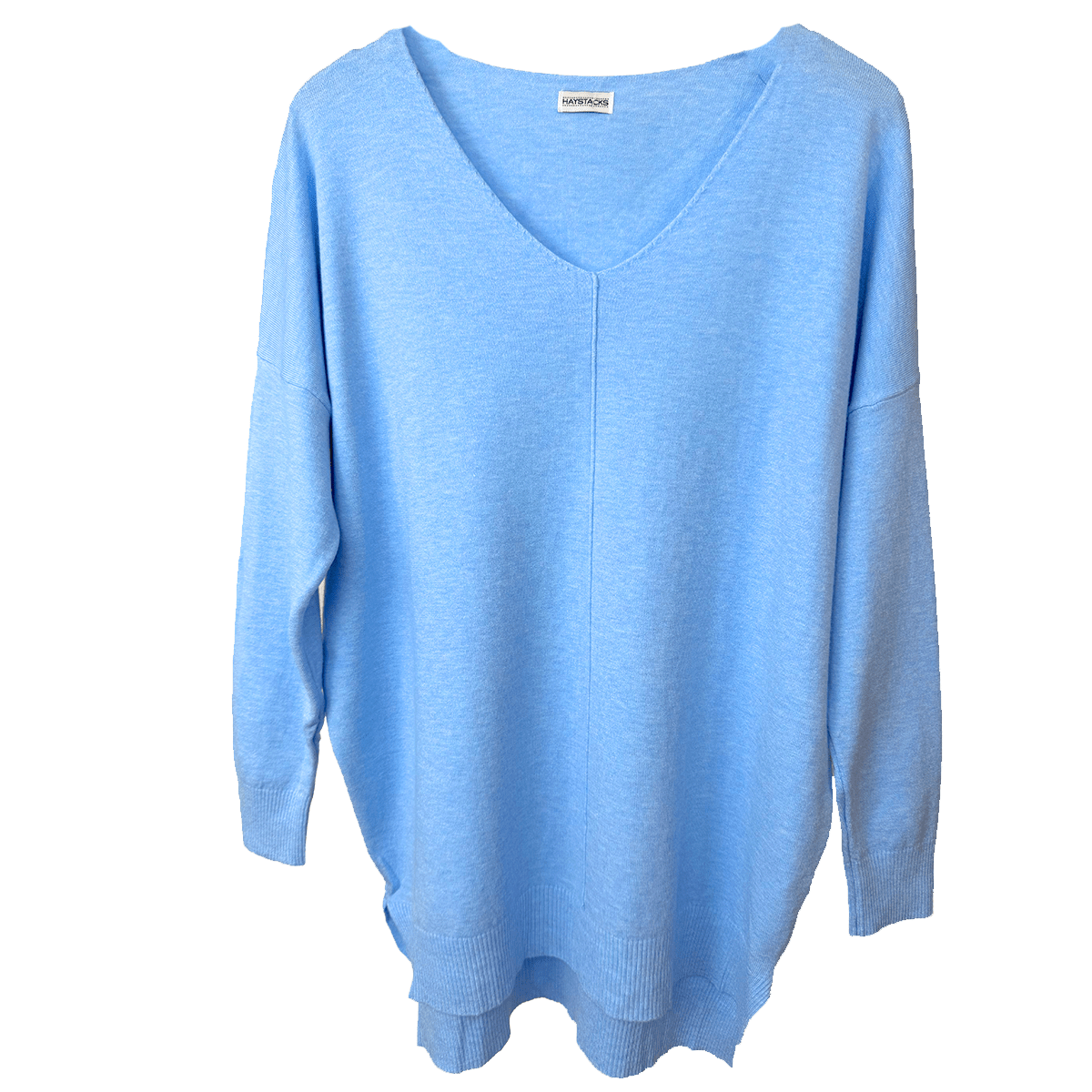 Haystacks Sweater One size Center Seam V-Neck Basic Sweater - Heather Light Azure