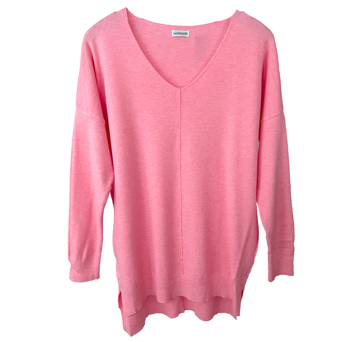 Haystacks Sweater One size Center Seam V-Neck Basic Sweater - Heather Mango