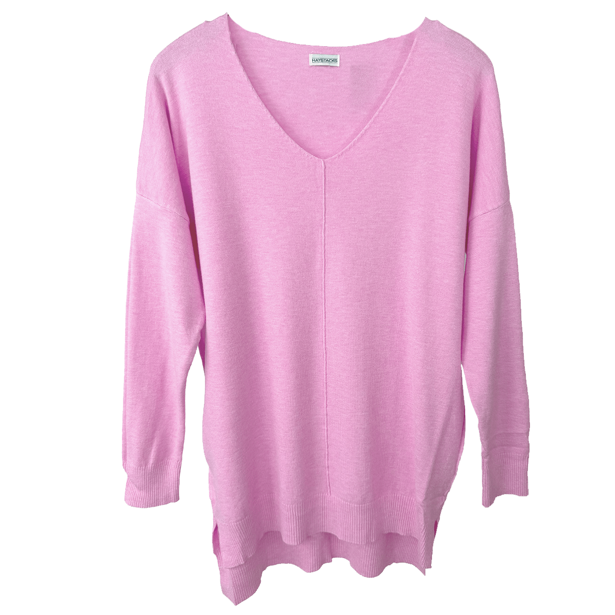 Haystacks Sweater One size Center Seam V-Neck Basic Sweater - Heather Strawberry
