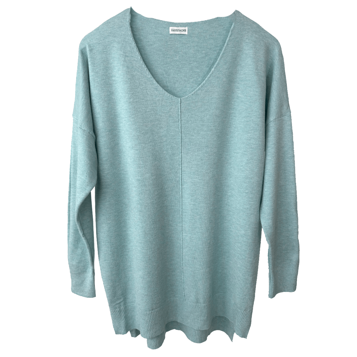 Haystacks Sweater One size Center Seam V-Neck Basic Sweater - Heather Waterfall