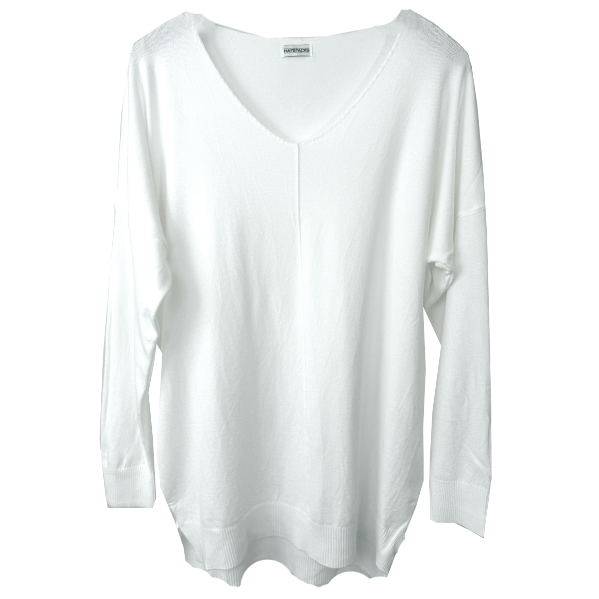 Haystacks Sweater One size Center Seam V-Neck Basic Sweater - White