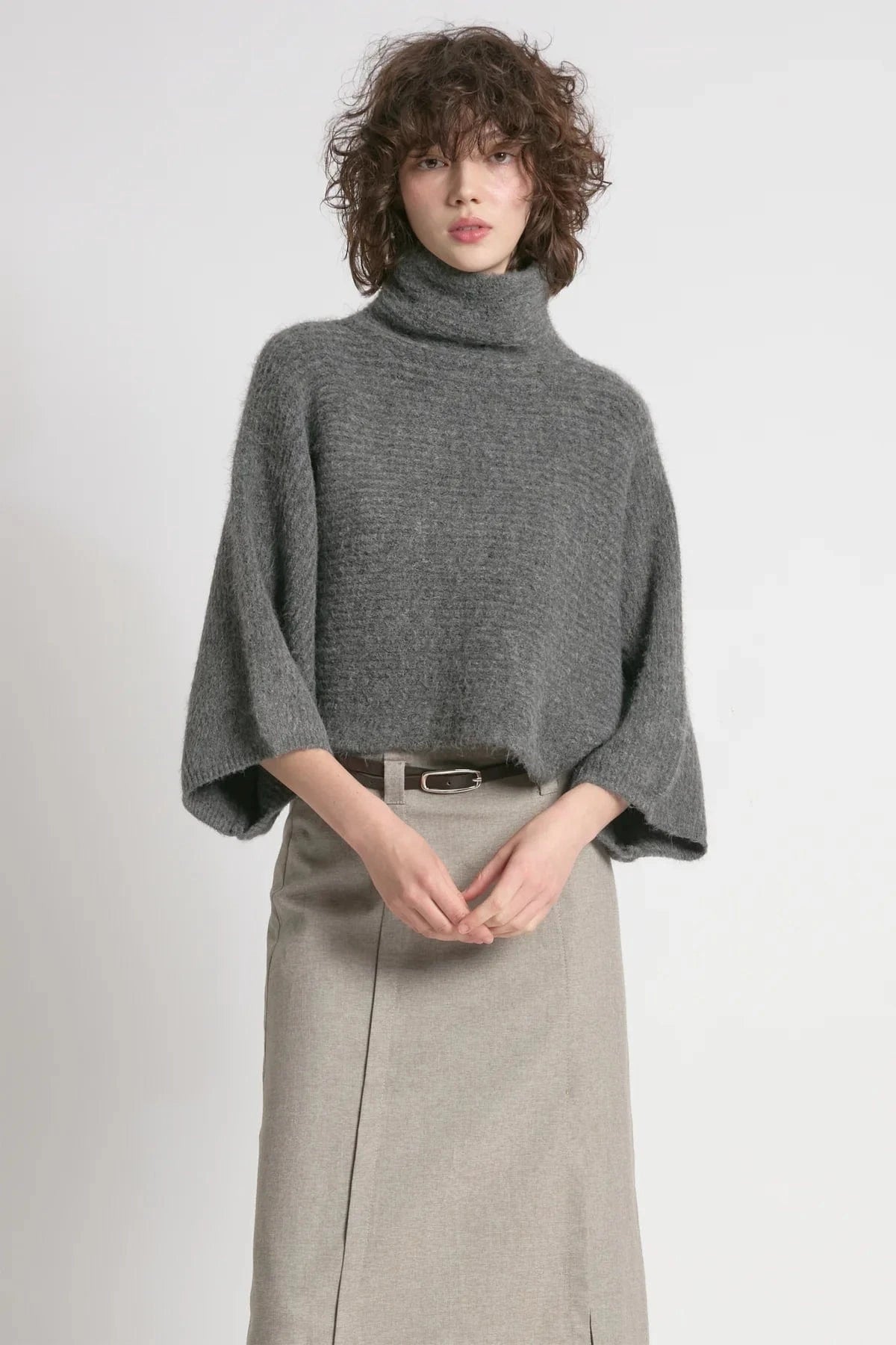 Haystacks Sweater One Size Cocoon Longsleeve Crop Sweater - Charcoal