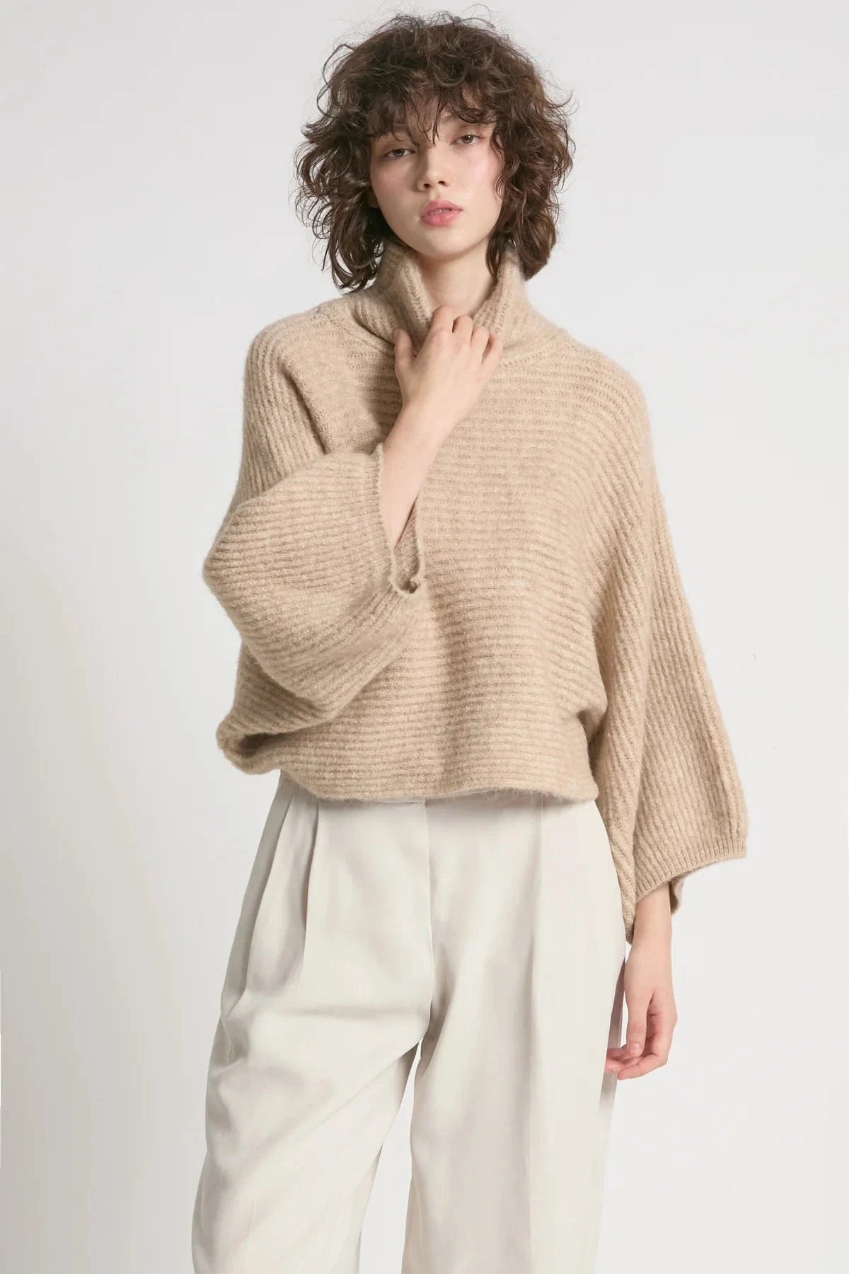 Haystacks Sweater One Size Cocoon Longsleeve Crop Sweater - Sand
