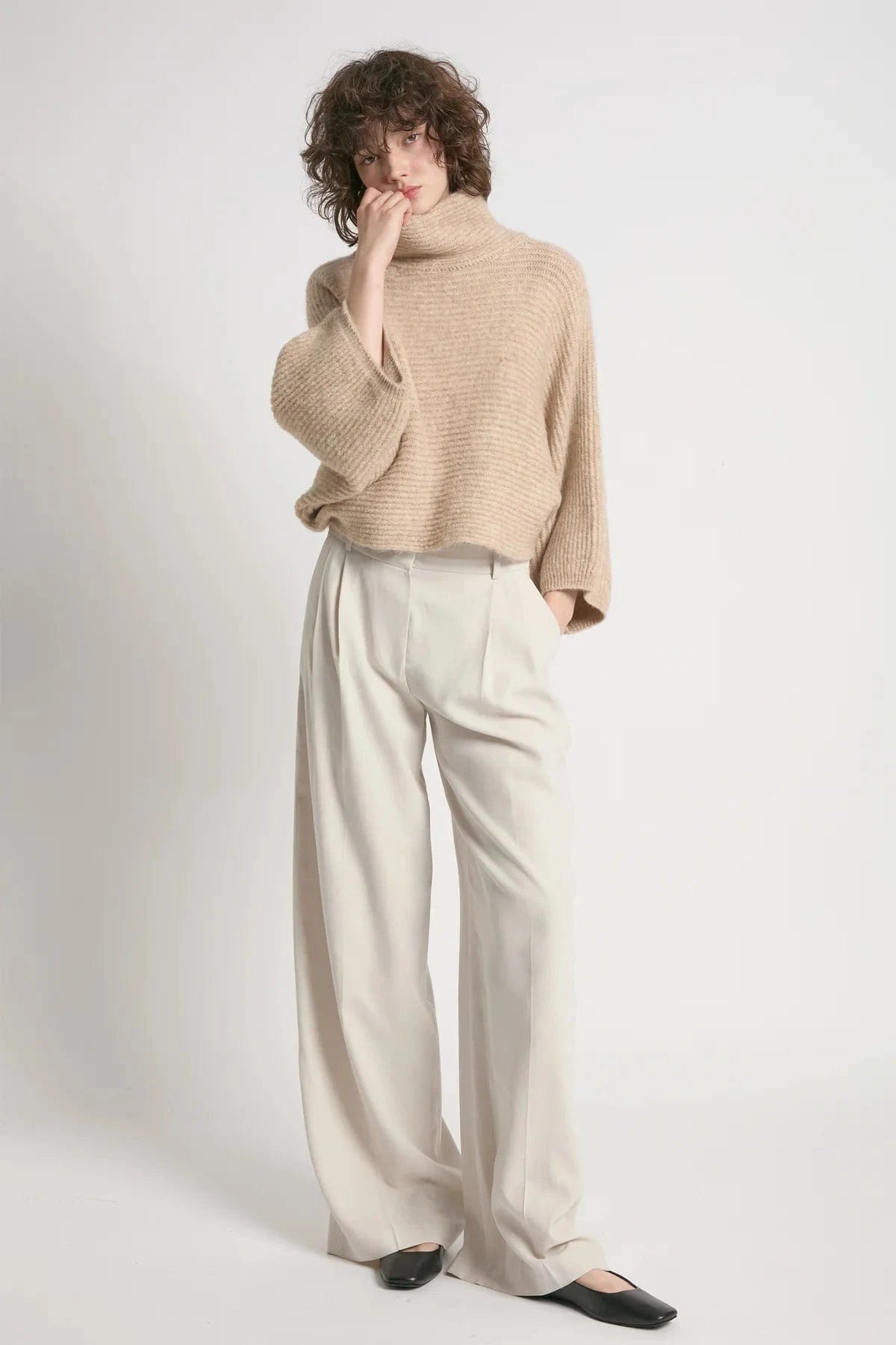 Haystacks Sweater One Size Cocoon Longsleeve Crop Sweater - Sand