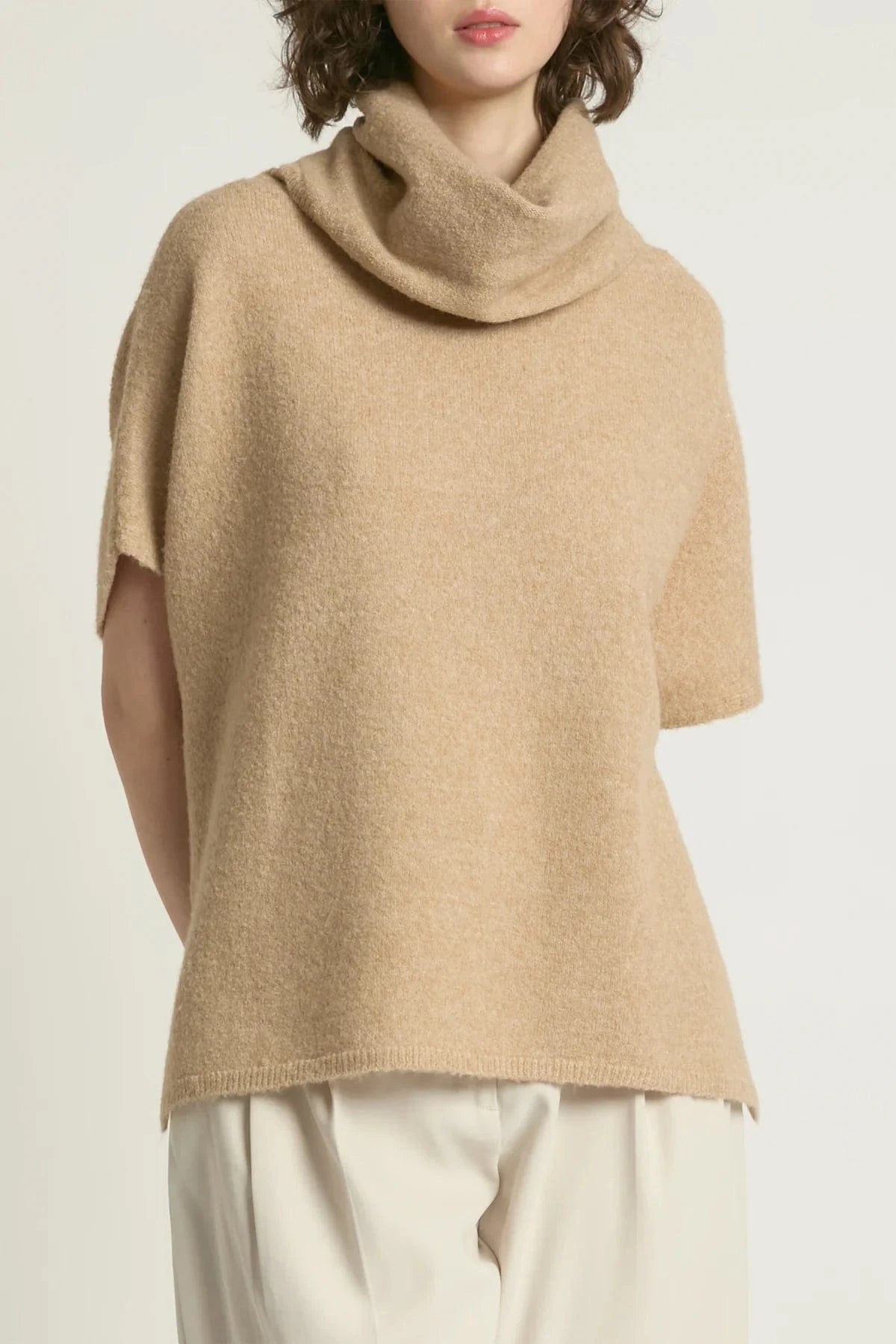 Haystacks Sweater One size Flowy Neck Sleeved Sweater Vest - Camel