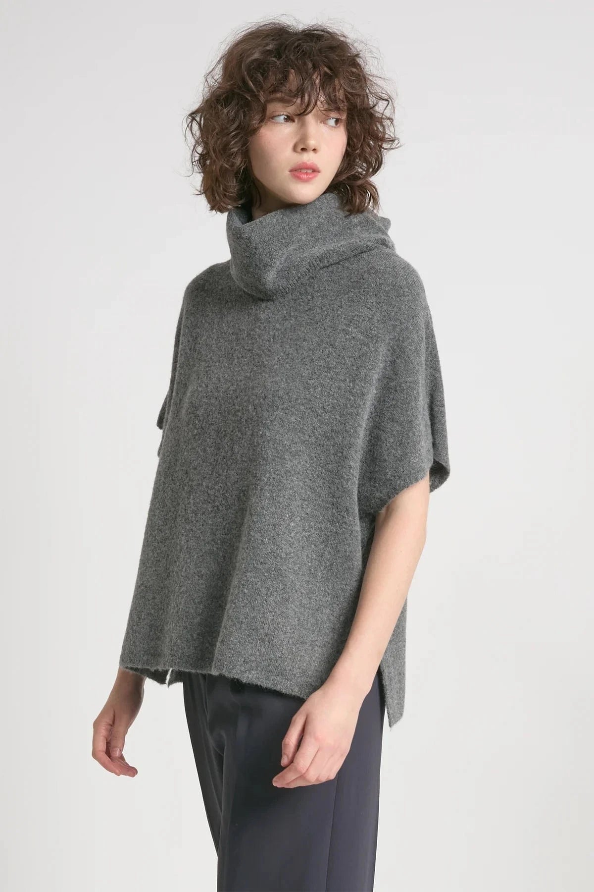 Haystacks Sweater One size Flowy Neck Sleeved Sweater Vest - Charcoal