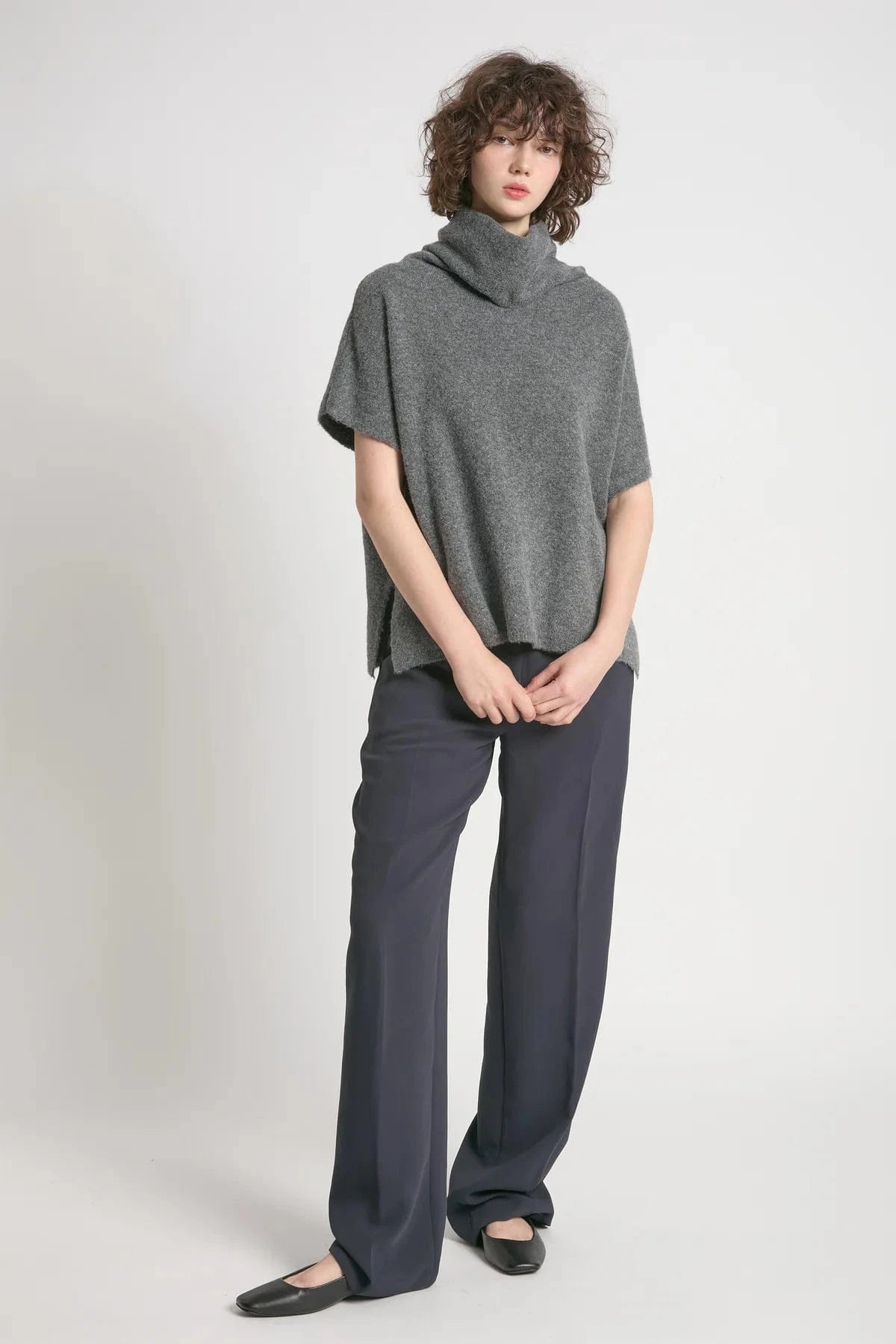 Haystacks Sweater One size Flowy Neck Sleeved Sweater Vest - Charcoal