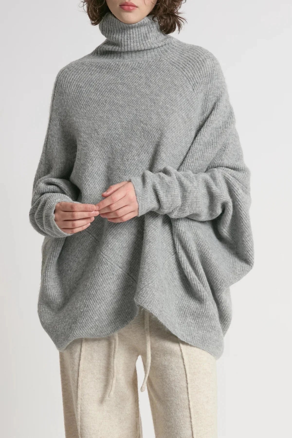 Haystacks Sweater One size Flowy Neck Sleeved Sweater Vest - Light Grey