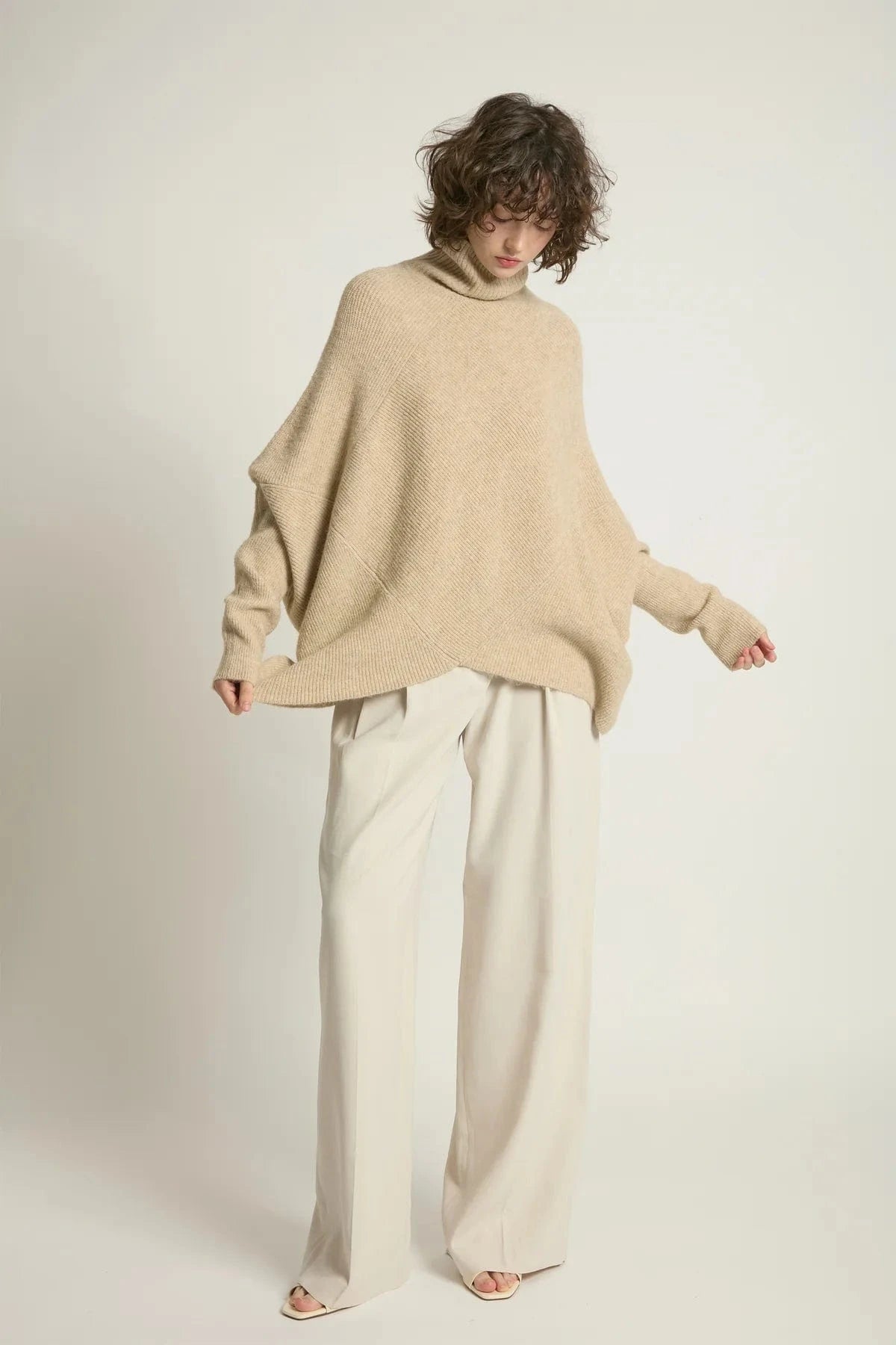 Haystacks Sweater One size Notch Knit Pullover Sweater - Tan