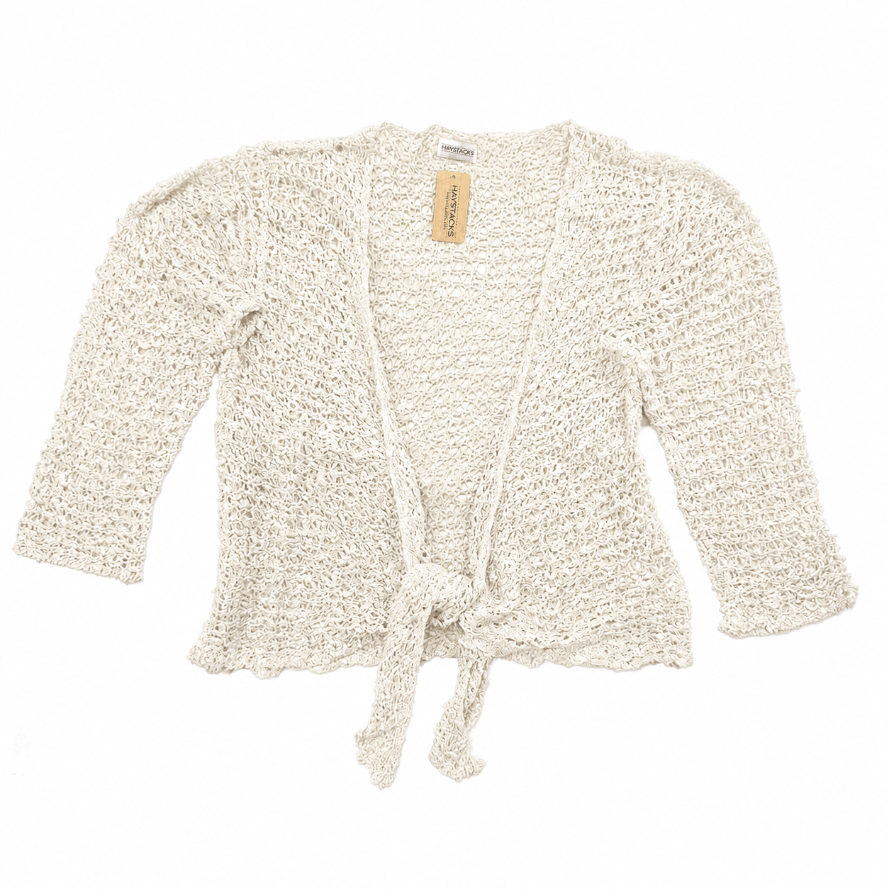 Haystacks Sweater Tie Front Popcorn Sweater Shrug (Off White)