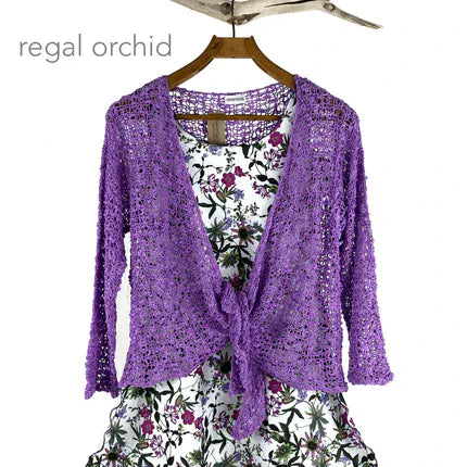 Haystacks Sweater Tie Front Popcorn Sweater Shrug (Regal Orchid)