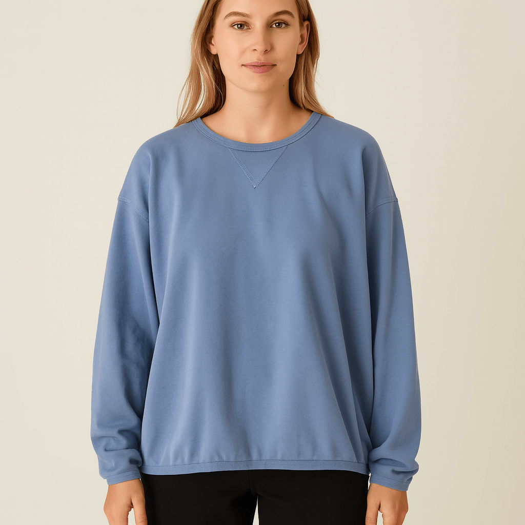 Haystacks top One Size/Free Size Leelanau Cotton Terry Boxy Sweatshirt (Bluestone)