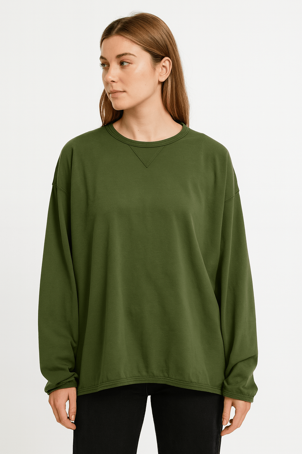 Haystacks top One Size/Free Size Leelanau Cotton Terry Boxy Sweatshirt (Olivera)