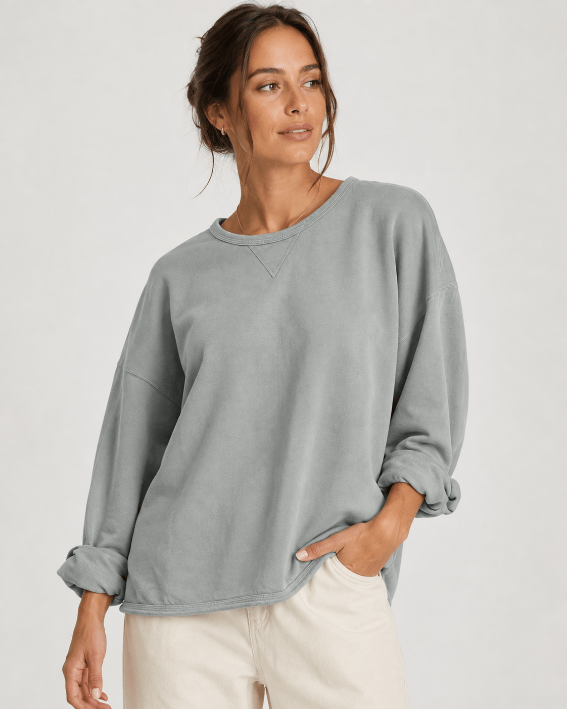 Haystacks top One Size/Free Size Leelanau Cotton Terry Boxy Sweatshirt (Stone)