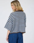 J.O.A CHOCOLATE BROWN STRIPE RAW EDGE SHORT SLEEVE BUTTON DOWN CARDIGAN