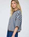 J.O.A CHOCOLATE BROWN STRIPE RAW EDGE SHORT SLEEVE BUTTON DOWN CARDIGAN