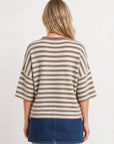 J.O.A CHOCOLATE BROWN STRIPE RAW EDGE SHORT SLEEVE BUTTON DOWN CARDIGAN