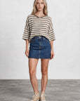 J.O.A CHOCOLATE BROWN STRIPE RAW EDGE SHORT SLEEVE BUTTON DOWN CARDIGAN