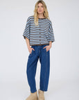 J.O.A CHOCOLATE BROWN STRIPE RAW EDGE SHORT SLEEVE BUTTON DOWN CARDIGAN