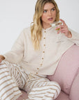 J.O.A OATMEAL LIGHTWEIGHT BUTTON DOWN KNIT CARDIGAN