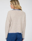 J.O.A STRIPE RAW EDGE BUTTON DOWN LONG SLEEVE CARDIGAN