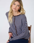 J.O.A STRIPE RAW EDGE BUTTON DOWN LONG SLEEVE CARDIGAN