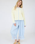J.O.A STRIPE RAW EDGE BUTTON DOWN LONG SLEEVE CARDIGAN