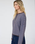 J.O.A STRIPE RAW EDGE BUTTON DOWN LONG SLEEVE CARDIGAN