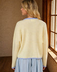 J.O.A STRIPE RAW EDGE BUTTON DOWN LONG SLEEVE CARDIGAN