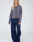 J.O.A STRIPE RAW EDGE BUTTON DOWN LONG SLEEVE CARDIGAN