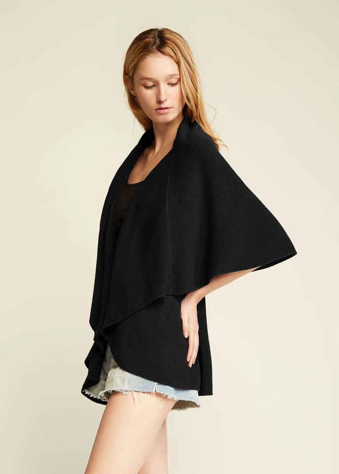 Look by M Kimono Black Cascades Basic Shawl Sweater Vest