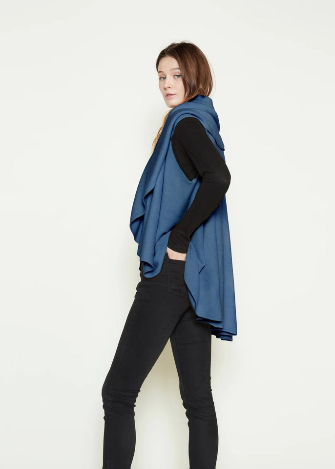 Look by M Kimono Classic Blue Cascades Basic Shawl Sweater Vest