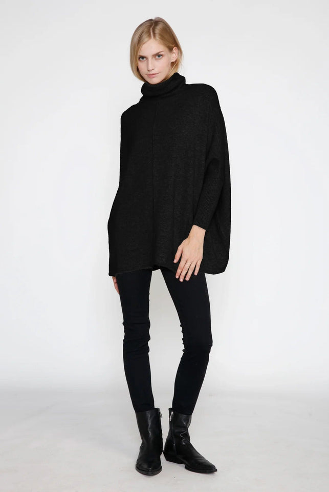 Look by M Sweater Black Front Seam Turtleneck Sweater