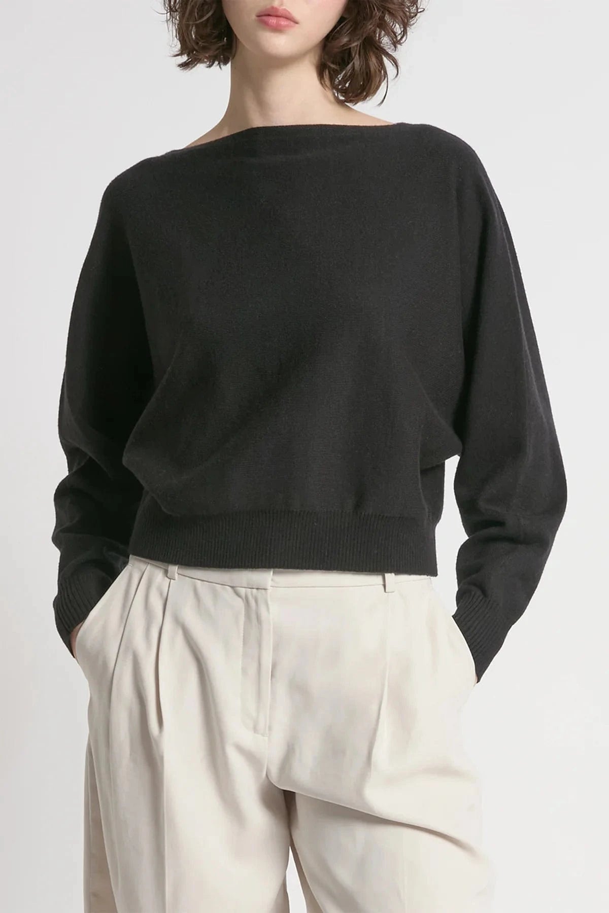 Look By M Sweater One size Aura Longsleeve Crop Sweater - Black