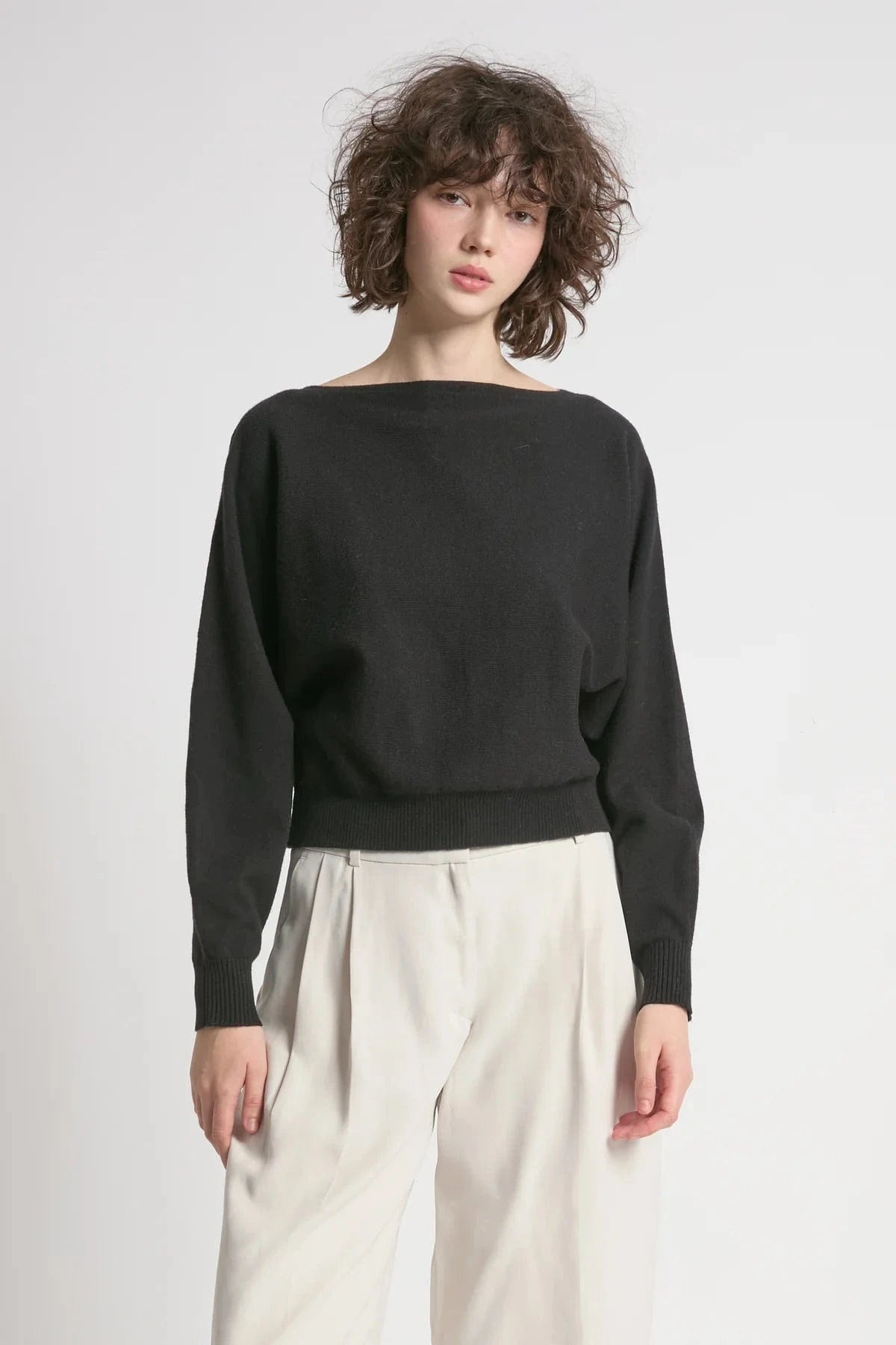 Look By M Sweater One size Aura Longsleeve Crop Sweater - Black