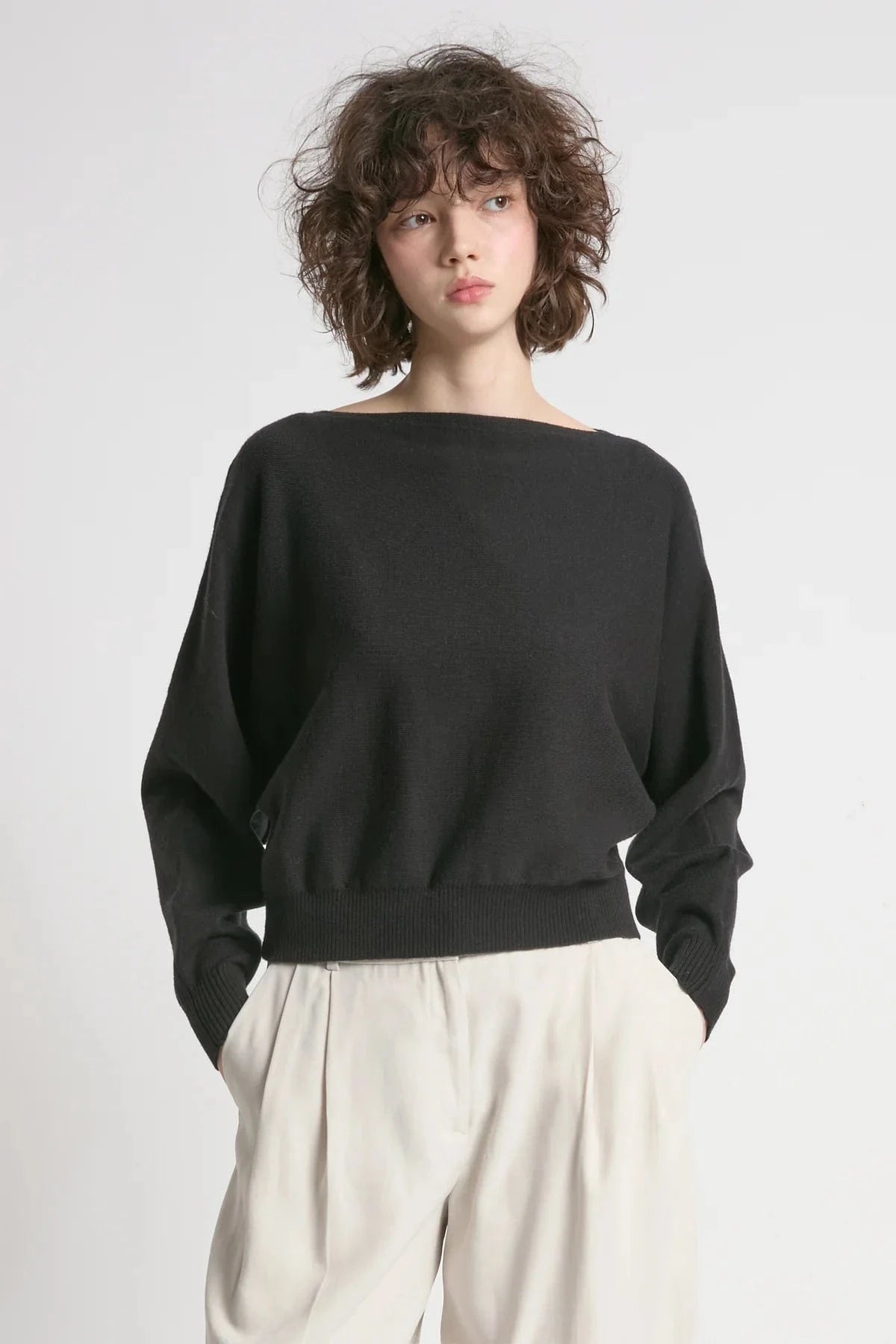 Look By M Sweater One size Aura Longsleeve Crop Sweater - Black