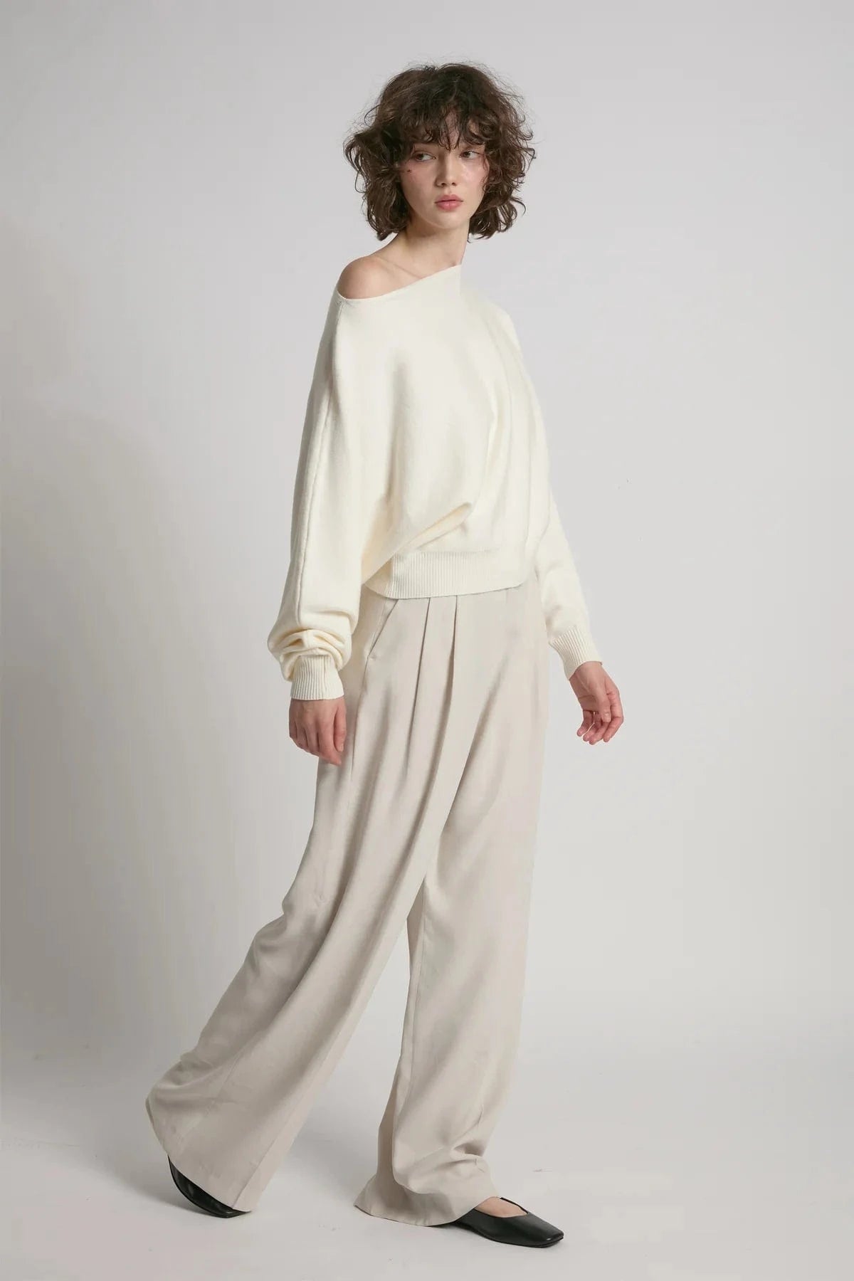 Look By M Sweater One size Aura Longsleeve Crop Sweater - Ivory