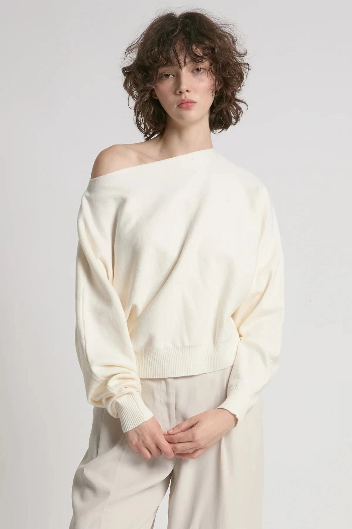 Look By M Sweater One size Aura Longsleeve Crop Sweater - Ivory