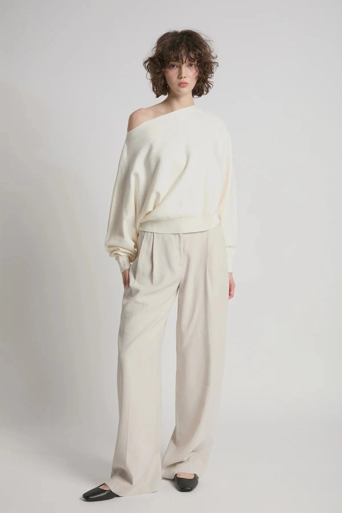Look By M Sweater One size Aura Longsleeve Crop Sweater - Ivory