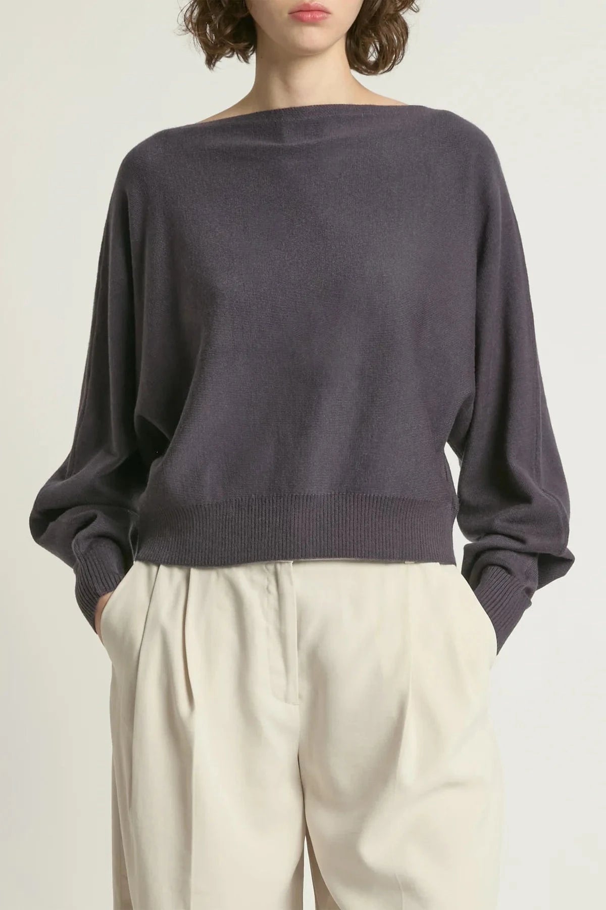 Look By M Sweater One size Aura Longsleeve Crop Sweater - Midnight