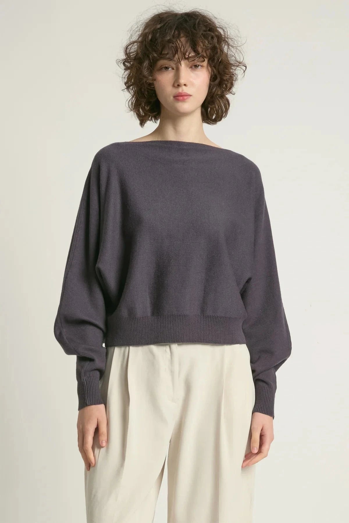 Look By M Sweater One size Aura Longsleeve Crop Sweater - Midnight